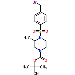 2-Methyl-2-propanyl 4-{[4-(bromomethyl)phenyl]sulfonyl}-3-methyl-1-piperazinecarboxylate结构式