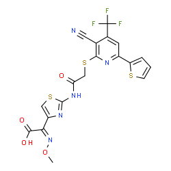 {2-[({[3-cyano-6-(2-thienyl)-4-(trifluoromethyl)-2-pyridinyl]sulfanyl}acetyl)amino]-1,3-thiazol-4-yl}(methoxyimino)acetic aci Structure