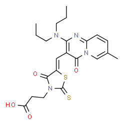 3-[(5Z)-5-{[2-(dipropylamino)-7-methyl-4-oxo-4H-pyrido[1,2-a]pyrimidin-3-yl]methylidene}-4-oxo-2-thioxo-1,3-thiazolidin-3-yl]propanoic acid Structure