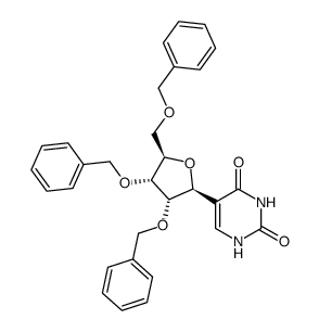 5-(2,3,5-tri-O-benzyl-β-D-ribofuranosyl)uracil Structure