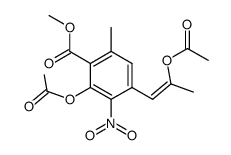 methyl 2-acetoxy-4-(2'-acetoxy-1'-propenyl)-6-methyl-3-nitro-1-benzoate Structure