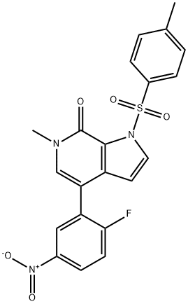 4-(2-fluoro-5-nitrophenyl)-6-methyl-1-tosyl-1H-pyrrolo[2,3-c]pyridin-7(6H)-one structure