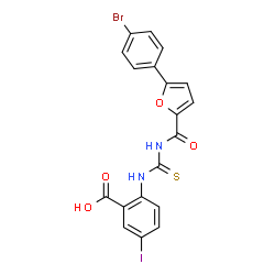 2-[[[[[5-(4-BROMOPHENYL)-2-FURANYL]CARBONYL]AMINO]THIOXOMETHYL]AMINO]-5-IODO-BENZOIC ACID structure
