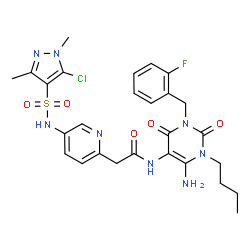 2-Pyridineacetamide,N-[6-amino-1-butyl-3-[(2-fluorophenyl)methyl]-1,2,3,4-tetrahydro-2,4-dioxo-5-pyrimidinyl]-5-[[(5-chloro-1,3-dimethyl-1H-pyrazol-4- picture