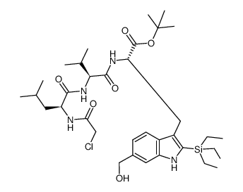 N-(chloroacetyl)-L-leucyl-L-valyl-6-(hydroxymethyl)-2-(triethylsilyl)-L-tryptophan tert-butyl ester Structure
