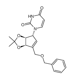 (1R,4R,5S)-(-)-1-(3-((benzyloxy)methyl)-4,5-(isopropylidenedioxy)-2-cyclopentenyl)uracil Structure