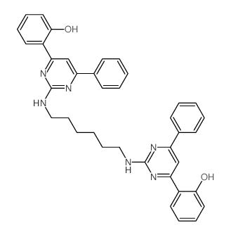 (6E)-6-[2-[6-[[(4E)-4-(6-oxo-1-cyclohexa-2,4-dienylidene)-6-phenyl-3H-pyrimidin-2-yl]amino]hexylamino]-6-phenyl-3H-pyrimidin-4-ylidene]cyclohexa-2,4-dien-1-one结构式
