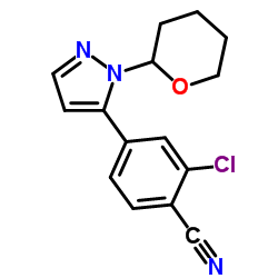 2-Chloro-4-[1-(tetrahydro-2H-pyran-2-yl)-1H-pyrazol-5-yl]benzonitrile Structure