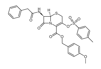 8-oxo-7-phenylacetylamino-3-(toluene-4-sulfonyloxy)-5-thia-1-aza-bicyclo[4.2.0]oct-2-ene-2-carboxylic acid 4-methoxybenzyl ester结构式