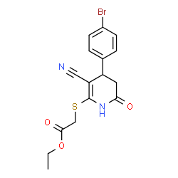 ethyl 2-((4-(4-bromophenyl)-3-cyano-6-oxo-1,4,5,6-tetrahydropyridin-2-yl)thio)acetate结构式