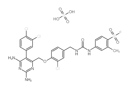 4-[[3-chloro-4-[[2,6-diamino-5-(3,4-dichlorophenyl)pyrimidin-4-yl]methoxy]phenyl]methylcarbamoylamino]-2-methyl-benzenesulfonyl fluoride; sulfuric acid Structure