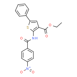 ethyl 2-({4-nitrobenzoyl}amino)-5-phenyl-3-thiophenecarboxylate结构式