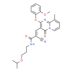 (2E)-2-cyano-3-[2-(2-methoxyphenoxy)-9-methyl-4-oxo-4H-pyrido[1,2-a]pyrimidin-3-yl]-N-[3-(propan-2-yloxy)propyl]prop-2-enamide结构式