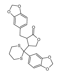 4-(2-benzo[1,3]dioxol-5-yl-[1,3]dithian-2-yl)-3-benzo[1,3]dioxol-5-ylmethyl-dihydro-furan-2-one结构式