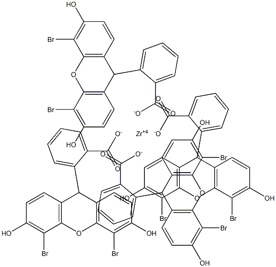 zirconium(4+) tetra[2-(4,5-dibromo-3,6-dihydroxy)xanthen-9-yl)benzoate] structure