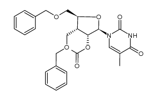 1-[2-O-acetyl-5-O-benzyl-3-C-[(benzyloxy)methyl]-3-deoxy-β-D-erythro-pentofuranosyl]thymine Structure