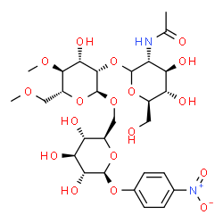 4-nitrophenyl O- (2-acetamido-2-deoxyglucopyranosyl)-(1-2)-O-(4,6-di-O-methylmannopyranosyl)-(1-6)-glucopyranoside结构式