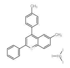 mono(6-methyl-2-phenyl-4-(p-tolyl)thiochromenylium) monomercury(III) triiodide Structure