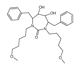(4R,5S,6S,7R)-4,7-dibenzyl-5,6-dihydroxy-1,3-bis(5-methoxypentyl)-1,3-diazepan-2-one结构式