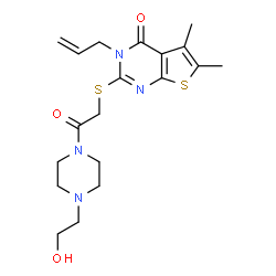 3-allyl-2-((2-(4-(2-hydroxyethyl)piperazin-1-yl)-2-oxoethyl)thio)-5,6-dimethylthieno[2,3-d]pyrimidin-4(3H)-one structure