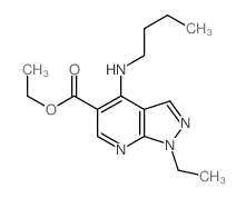 1H-Pyrazolo[3,4-b]pyridine-5-carboxylicacid, 4-(butylamino)-1-ethyl-, ethyl ester结构式