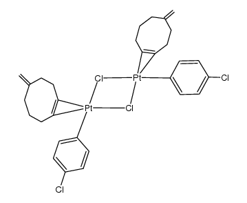 bis(μ-chloro)bis{(1,2-η2)-5-methylenecyclooctene}bis(4-chlorophenyl)diplatinum(II)结构式