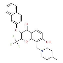 7-Hydroxy-8-[(4-methyl-1-piperidinyl)methyl]-3-(2-naphthyloxy)-2-(trifluoromethyl)-4H-chromen-4-one结构式