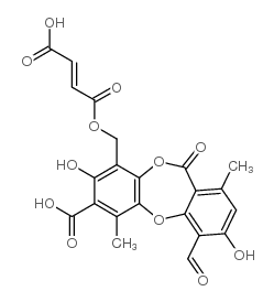 9-(3-Carboxy-acryloyloximethyl)-4-formyl-3,8-dihydroxy-1,6-dimethyl-11-oxo-11H-dibenzo[b,e][1,4]dioxepin-7-carboxylic acid Structure