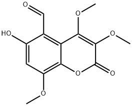6-Hydroxy-3,4,8-trimethoxy-2-oxo-2H-1-benzopyran-5-carbaldehyde结构式