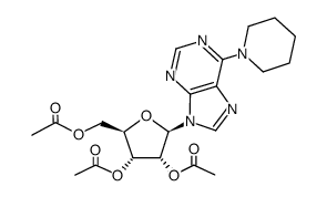 9-(2,3,5-tri-Ο-acetyl-1β-D-ribofuranosyl)-6-(piperidin-1-yl)-9H-purine结构式
