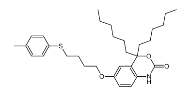 6-[4-(4-Methyl-phenylmercapto)-butoxy]-4,4-di-n-hexyl-4H-3,1-benzoxazin-2-one Structure