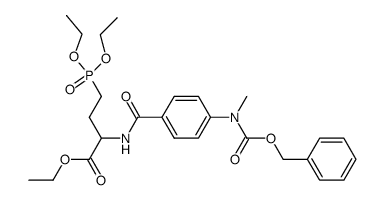 ethyl 2-(4-(((benzyloxy)carbonyl)(methyl)amino)benzamido)-4-(diethoxyphosphoryl)butanoate结构式
