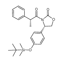 (4S)-3-((2R)-2-phenylpropionyl)-4-[4-(tert-butyldimethylsilyloxy)phenyl]-oxazolidin-2-one Structure