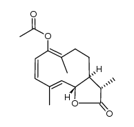 (3S,3aS,6Z,8Z,10E,11aS)-3,6,10-trimethyl-2-oxo-2,3,3a,4,5,11a-hexahydrocyclodeca[b]furan-7-yl acetate结构式