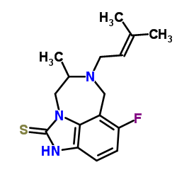 8-Fluoro-5-methyl-6-(3-methyl-2-buten-1-yl)-4,5,6,7-tetrahydroimidazo[4,5,1-jk][1,4]benzodiazepine-2(1H)-thione Structure