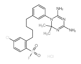 Benzenesulfonylfluoride,4-chloro-2-[4-[3-(4,6-diamino-2,2-dimethyl-1,3,5-triazin-1(2H)-yl)phenyl]butyl]-,hydrochloride (1:1) Structure