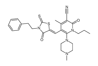 4-methyl-6-(4-methylpiperazin-1-yl)-2-oxo-5-[[4-oxo-3-(2-phenylethyl)-2-sulfanylidene-1,3-thiazolidin-5-ylidene]methyl]-1-propylpyridine-3-carbonitrile结构式