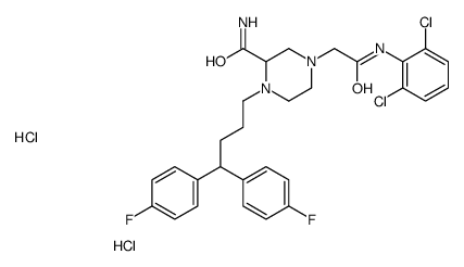 4-[4,4-bis(4-fluorophenyl)butyl]-3-carbamoyl-N-(2,6-dichlorophenyl)piperazine-1-acetamide dihydrochloride structure