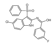 N-[3-(benzenesulfonyl)-5-chloro-1H-indol-2-yl]-3-fluorobenzamide结构式