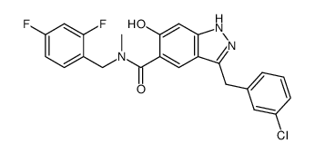 5-[N-(2,4-difluorobenzyl)-N-methylaminocarbonyl]-3-(3-chlorobenzyl)-6-hydroxy-1H-indazole Structure