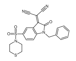 2-[(1-苄基-2-氧代-5-(硫吗啉代磺酰基)吲哚-3-亚叉基]丙二腈结构式