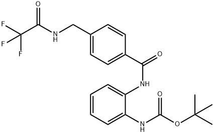 tert-butyl-(2-(4-((2,2,2-trifluoroacetamido)methyl)benzamido)phenyl)carbamate Structure