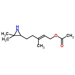 (2E)-5-(3,3-Dimethyl-2-aziridinyl)-3-methyl-2-penten-1-yl acetate结构式