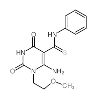 6-amino-1-(2-methoxyethyl)-2,4-dioxo-N-phenyl-pyrimidine-5-carbothioamide structure