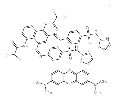 [5-[(2,2-dichloroacetyl)amino]-2,4-bis[[4-(1,3-thiazol-2-ylsulfamoyl)phenyl]diazenyl]naphthalen-1-yl] 2,2-dichloroacetate; N,N,N,N-tetramethyl-7H-phenothiazine-3,7-diamine结构式