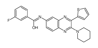 3-fluoro-N-(2-piperidin-1-yl-3-thiophen-2-ylquinoxalin-6-yl)benzamide结构式