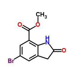 5-溴-2-氧代二氢吲哚-7-甲酸甲酯结构式