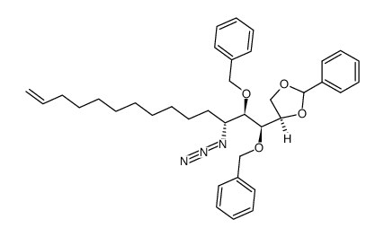 (4R)-4-[(1R,2R,3R)-1,2-bis(phenylmethyloxy)-3-azido-13-tetradecen-1-yl]-2-phenyl-1,3-dioxolane结构式