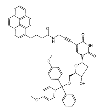 5'-O-(4,4'-dimethoxytrityl)-5-(3-(4-(pyren-1-yl)butyramido)propin-1-yl)-2'-deoxyuridine结构式
