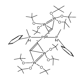 trans-Pt{C2W2(O-t-Bu)5}2(PMe2Ph)2 Structure
